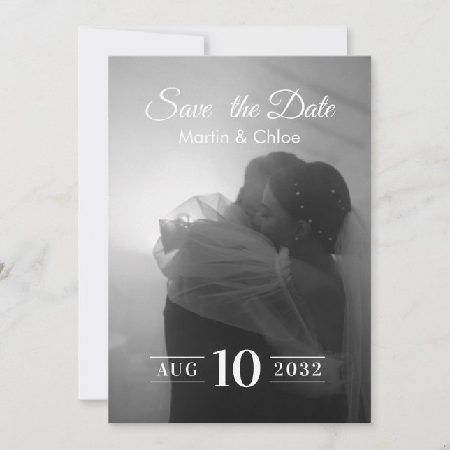 Modern Romantic Black and White Photo Wedding  Invitation (Front)