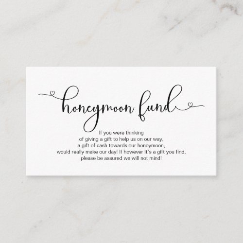 Modern romantic Black font Wedding Honeymoon Wish Enclosure Card