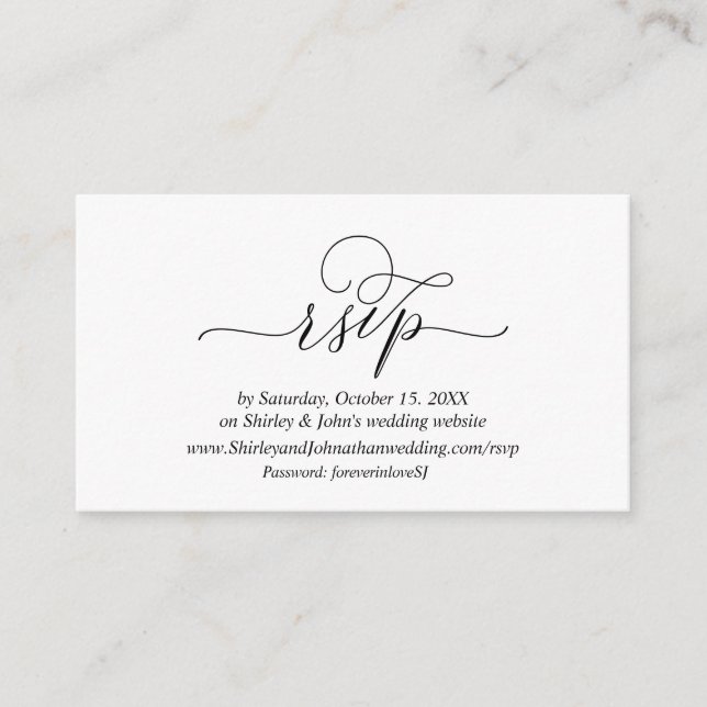 Modern Romantic, Black Script, Online website RSVP Enclosure Card (Front)