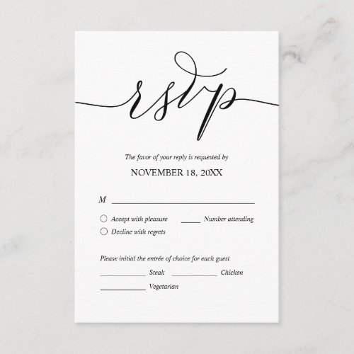 Modern Romantic Black Script Wedding Dinner RSVP Enclosure Card