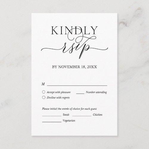 Modern Romantic Black Script Wedding Dinner RSVP Enclosure Card