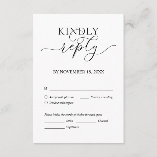 Modern Romantic Black Script Wedding Dinner RSVP Enclosure Card