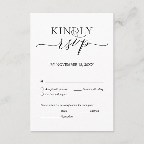 Modern Romantic Black Script Wedding Dinner RSVP Enclosure Card