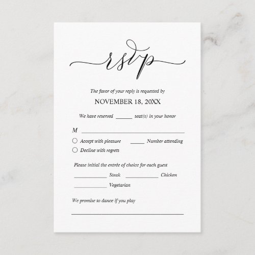 Modern Romantic Black Wedding Dinner RSVP Enclosure Card