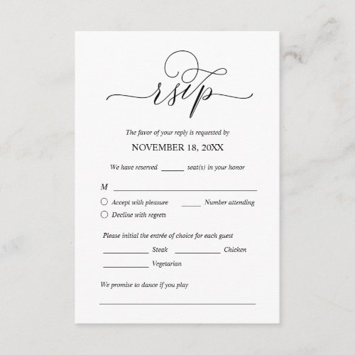 Modern Romantic Black Wedding Dinner RSVP Enclosure Card