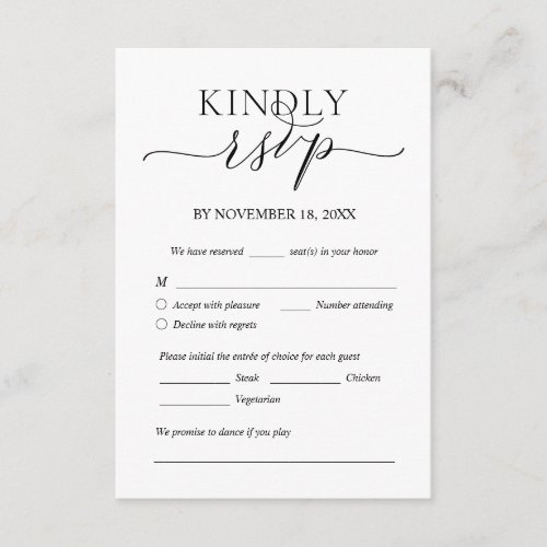 Modern Romantic Black Wedding Dinner RSVP Enclosure Card