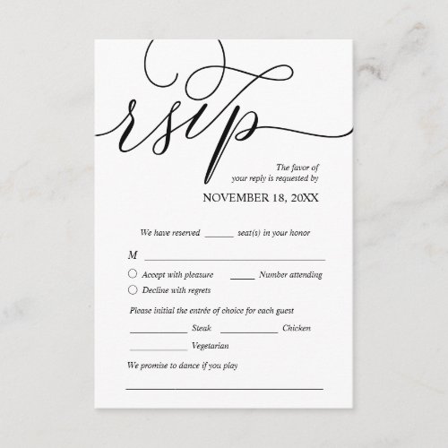 Modern Romantic Black Wedding Dinner RSVP Enclosure Card