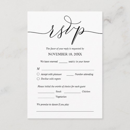 Modern Romantic Black Wedding Dinner RSVP Enclosure Card