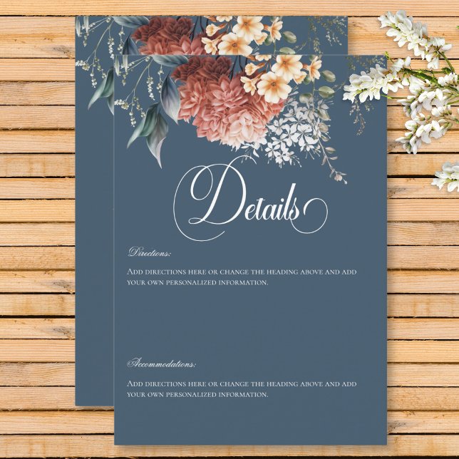 Modern Romantic Blue Garden Floral Wedding Details Enclosure Card (Modern Romantic Blue Garden Floral Wedding Details Enclosure Card)