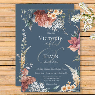 Modern Romantic Blue Garden Floral Wedding Invitation