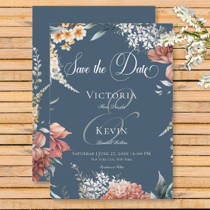 Modern Romantic Blue Garden Floral Wedding Save The Date