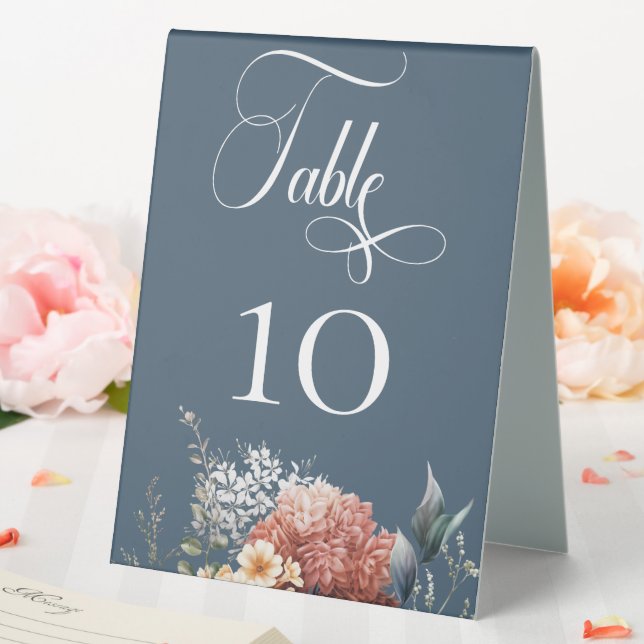 Modern Romantic Blue Garden Floral Wedding Table Tent (In SItu (Wedding))
