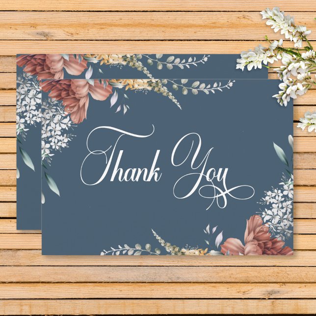 Modern Romantic Blue Garden Floral Wedding Thank You Card (Modern Romantic Blue Garden Floral Wedding Thank You Card)