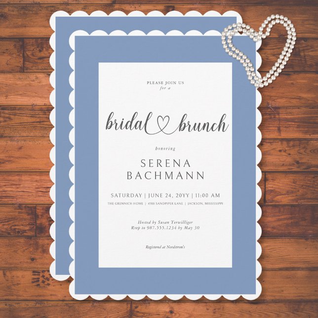 Modern Romantic Blue & White Bridal Brunch Invitation (Modern Romantic Blue & White Bridal Brunch Invitation)