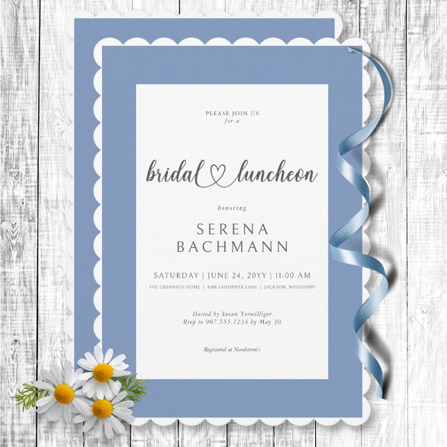 Modern Romantic Blue & White Bridal Luncheon Invitation (Modern Romantic Blue & White Bridal Luncheon Invitation)
