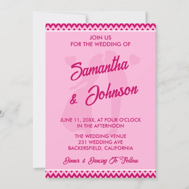 Modern Romantic Blush Pink Chevron Wedding Invitation (Front)