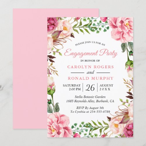 Modern Romantic Blush Pink Floral Engagement Party Invitation