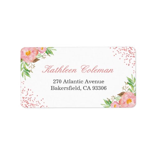 Modern Romantic Botanical Pink Floral Confetti Dot Label
