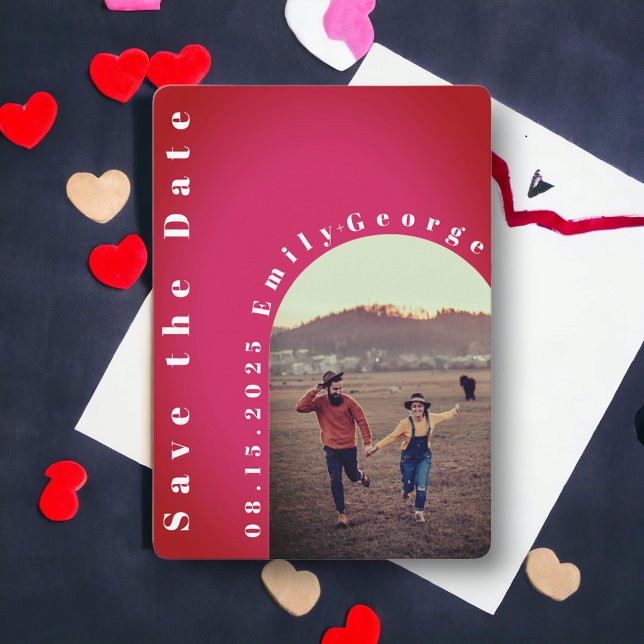 Modern Romantic Burgundy Red Arch Photo Wedding Save The Date (Creator Uploaded)