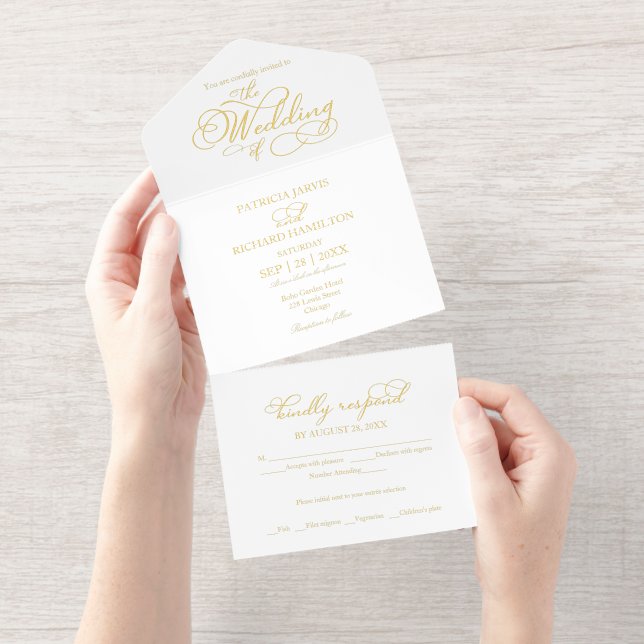 Modern Romantic Calligraphy Wedding All In One Invitation (Tearaway)