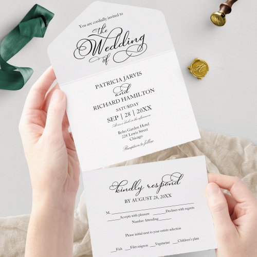 Modern Romantic Calligraphy Wedding All In One Invitation