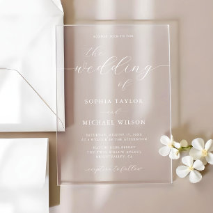 Modern Romantic Calligraphy White Wedding Acrylic Invitations