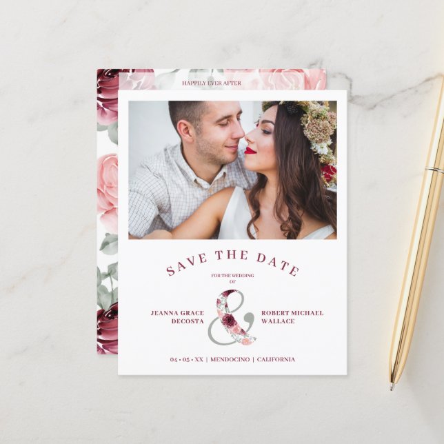 Modern Romantic Classic Floral Pink Shades Photo (Front/Back In Situ)