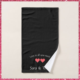 Modern Romantic Coral & Black Glitter Heart Bath Towel Set