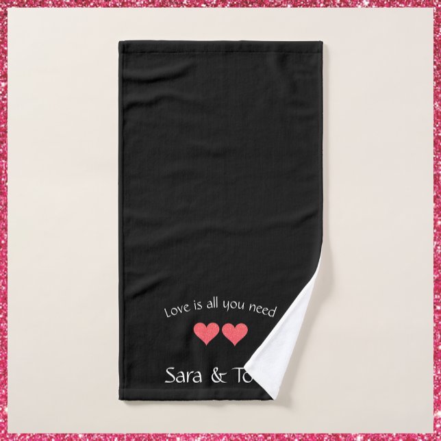 Modern Romantic Coral & Black Glitter Heart Bath Towel Set (Creator Uploaded)
