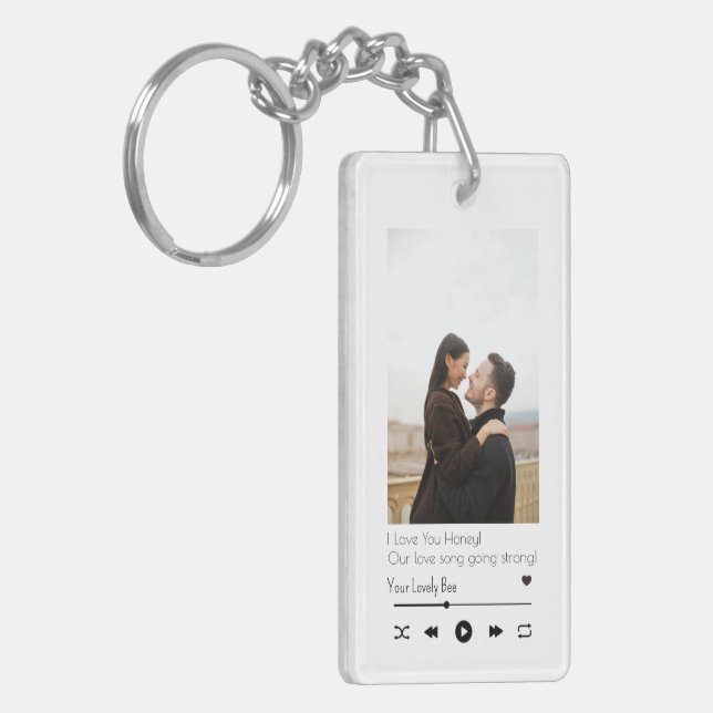 Modern Romantic Couple Stylish Music Player Photo Keychain (Front Left)