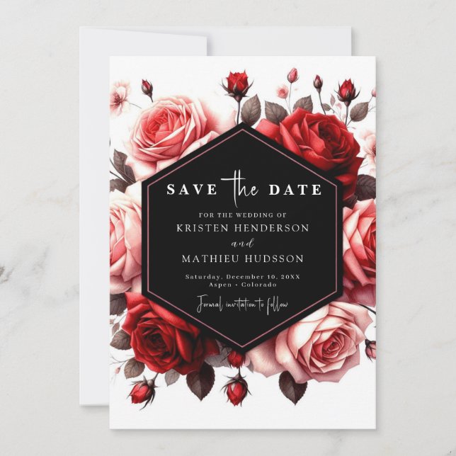 Modern Romantic Crimson Red Wedding Save The Date (Front)