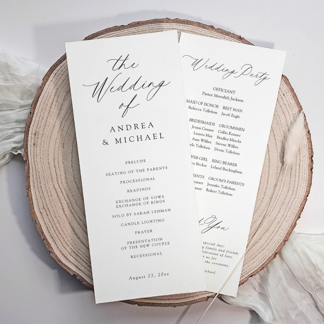 Modern Romantic Delicate Elegant Wedding Program (Modern wedding program with delicate calligraphy—perfect for romantic, elegant ceremonies.)