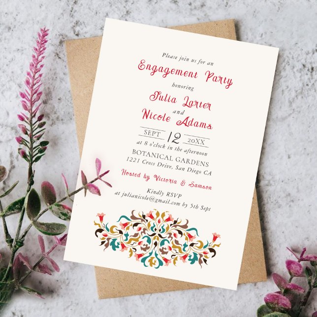 Modern Romantic Elegant Floral Engagement Party Invitation (Creator Uploaded)