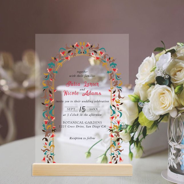 Modern Romantic Elegant Floral Wreath Wedding Acrylic Invitations (Creator Uploaded)