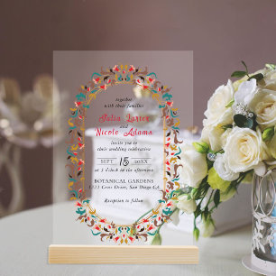 Modern Romantic Elegant Floral Wreath Wedding Acrylic Invitations