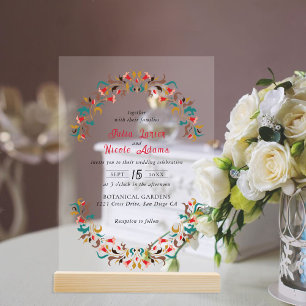 Modern Romantic Elegant Floral Wreath Wedding Acrylic Invitations