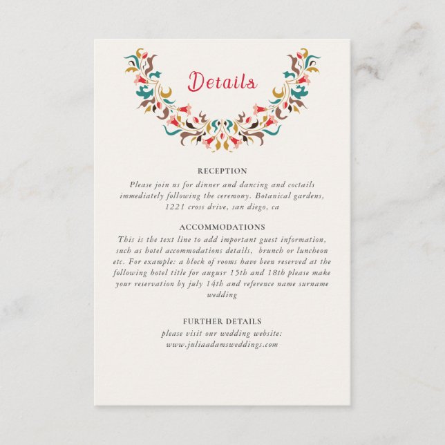 Modern Romantic Elegant Floral Wreath Wedding Enclosure Card (Front)