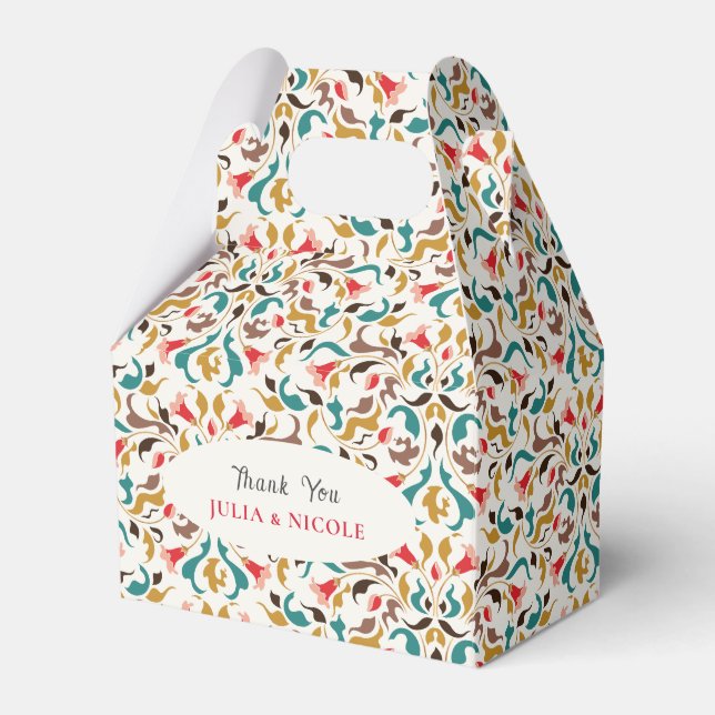 Modern Romantic Elegant Floral Wreath Wedding Favor Boxes (Front Side)
