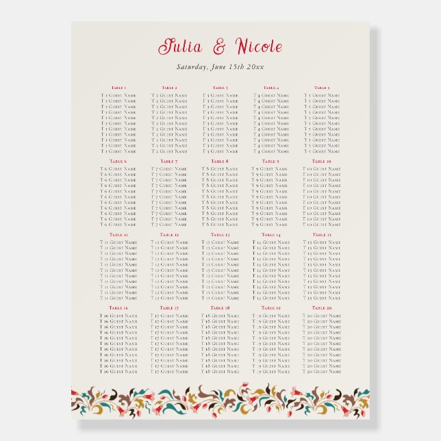 Modern Romantic Elegant Floral Wreath Wedding Foam Board (Front)