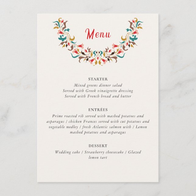 Modern Romantic Elegant Floral Wreath Wedding Menu (Front)