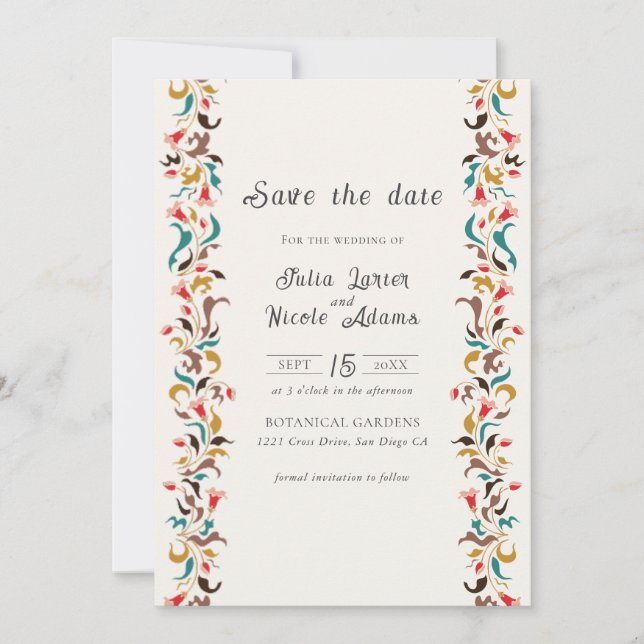 Modern Romantic Elegant Floral Wreath Wedding Save The Date (Front)