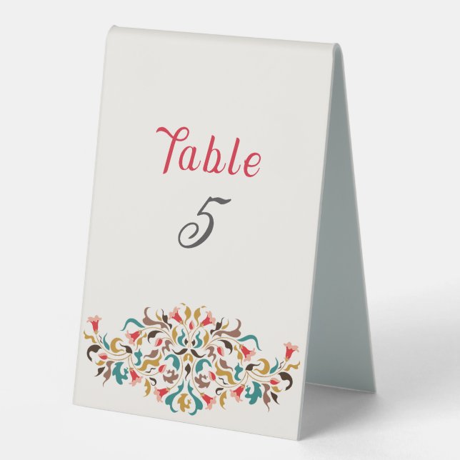 Modern Romantic Elegant Floral Wreath Wedding Table Tent (Front)