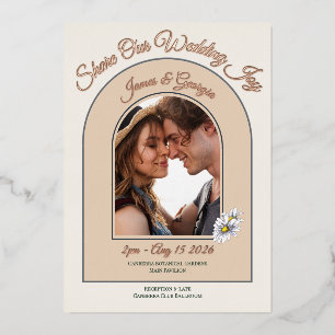 Modern Romantic Floral Daisy Photo Wedding Foil Invitation