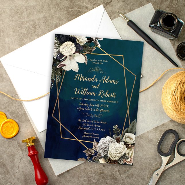 Modern Romantic Floral Gold Wreath Wedding Invitation (Creator Uploaded)