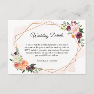 Modern Romantic Floral Wedding Reception Details Enclosure Card