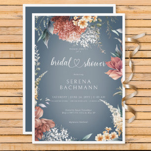 Modern Romantic Garden Floral Blue Bridal Shower Invitation