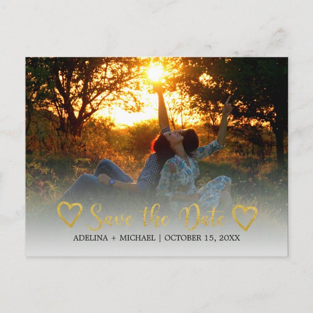 Modern romantic golden wedding save the date announcement postcard (Front)