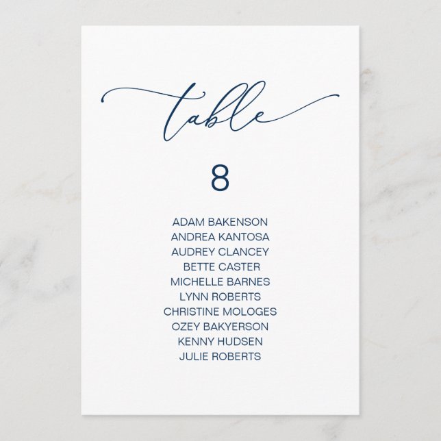Modern Romantic Guests Seating Chart Table Card (Front)