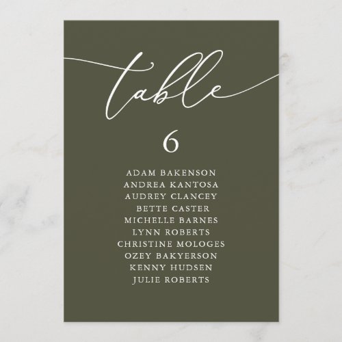 Modern Romantic Guests Seating Chart Table Card