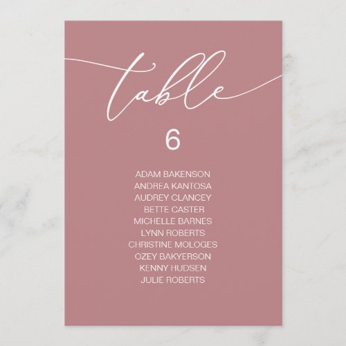 Modern Romantic Guests Seating Chart Table Card